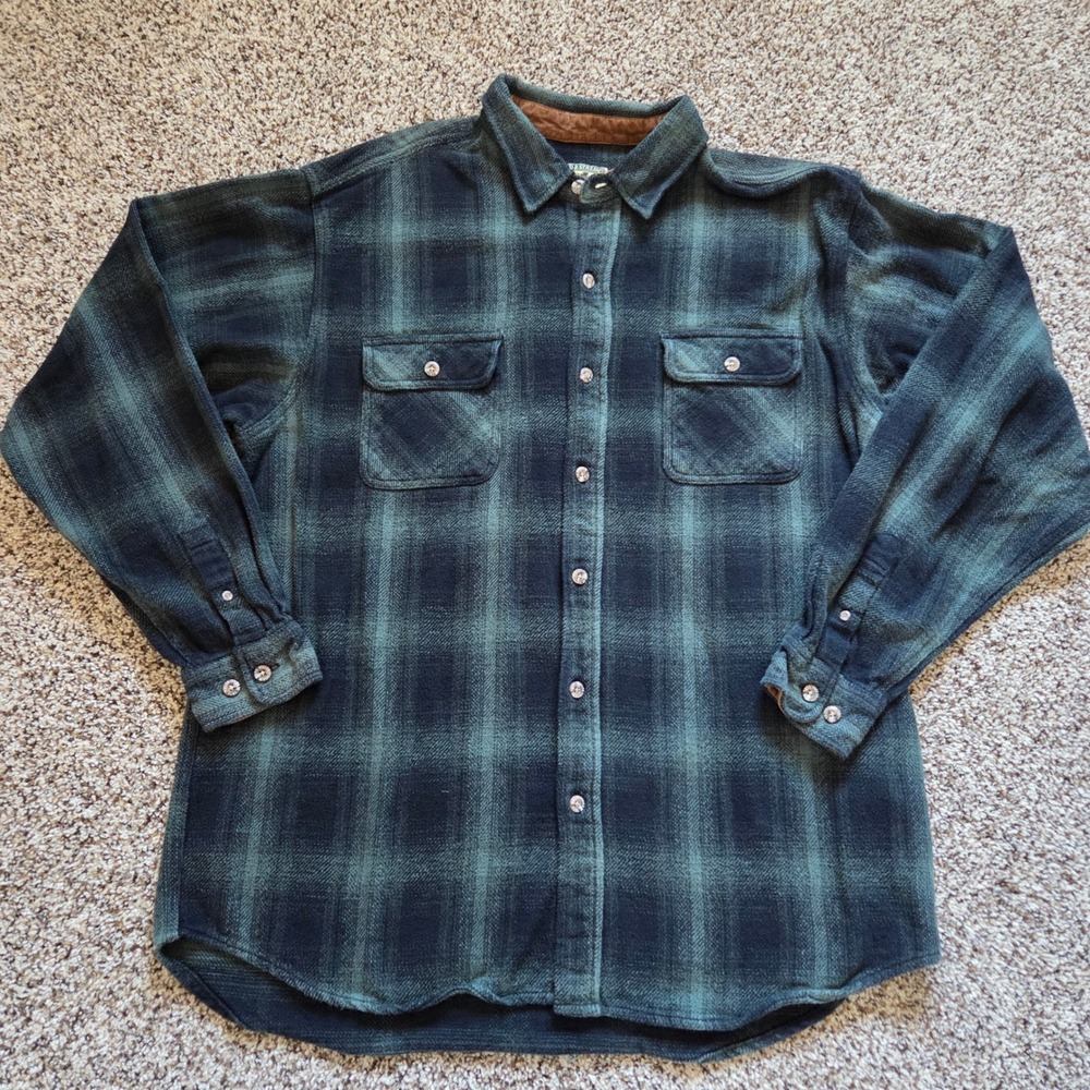 Field & Stream Mens XXLT Tall Flannel Shirt Green Black Plaid Heavy 100% Cotton